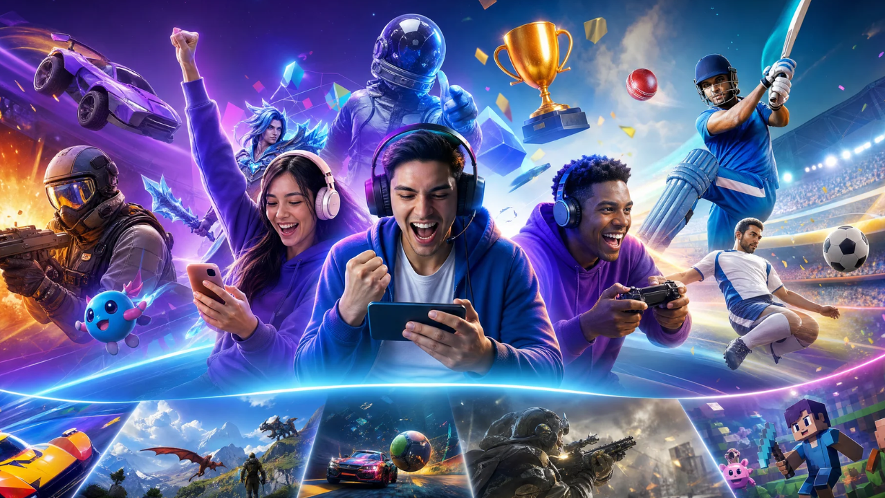 Illustrative collage of sports and gaming themes